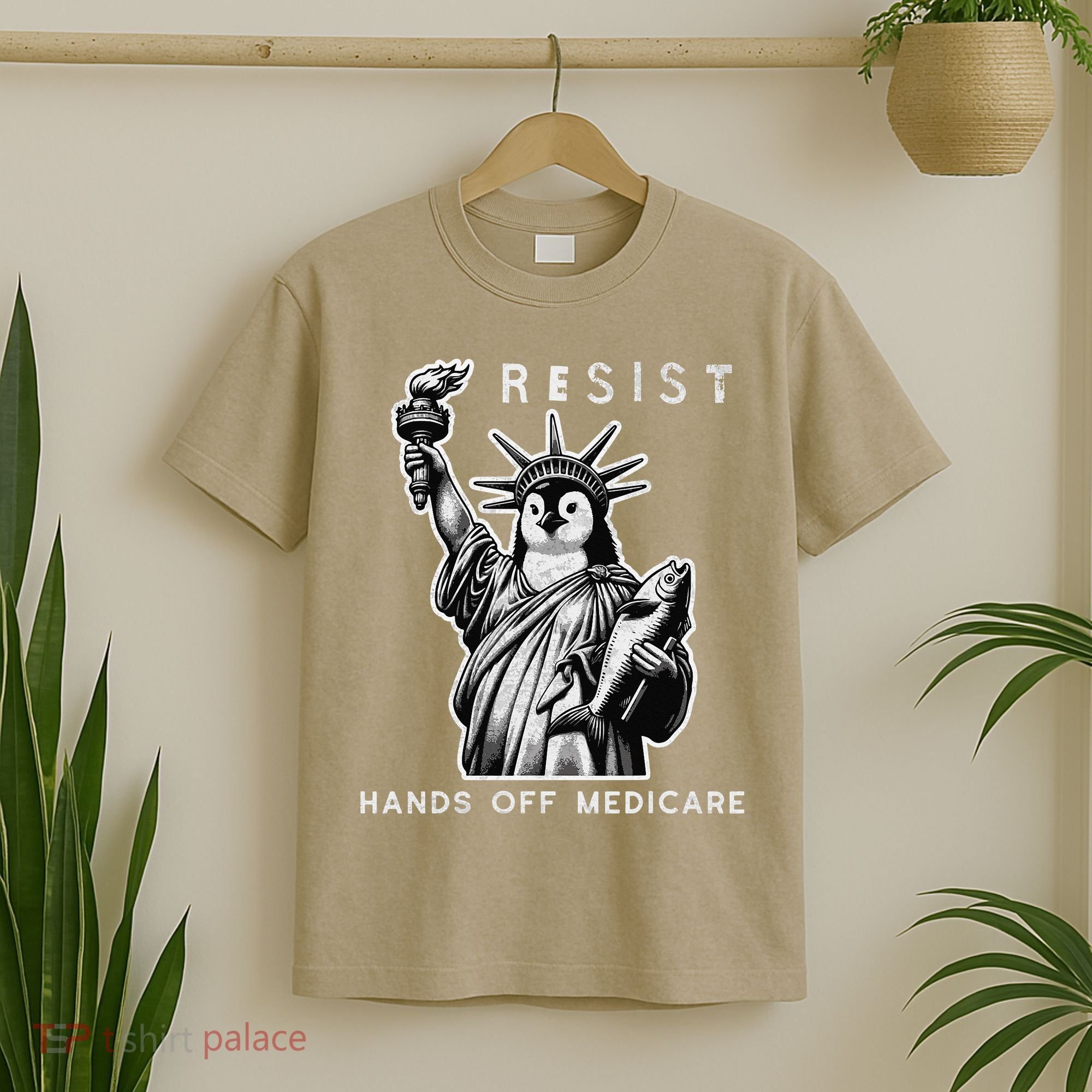 Hands Off Medicare Penguin Statue Of Liberty Resist Protest T-Shirt