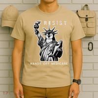 Hands Off Medicare Penguin Statue Of Liberty Resist Protest T-Shirt thumb 6
