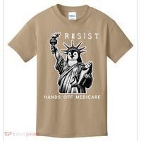 Hands Off Medicare Penguin Statue Of Liberty Resist Protest Kids T-Shirt thumb 0