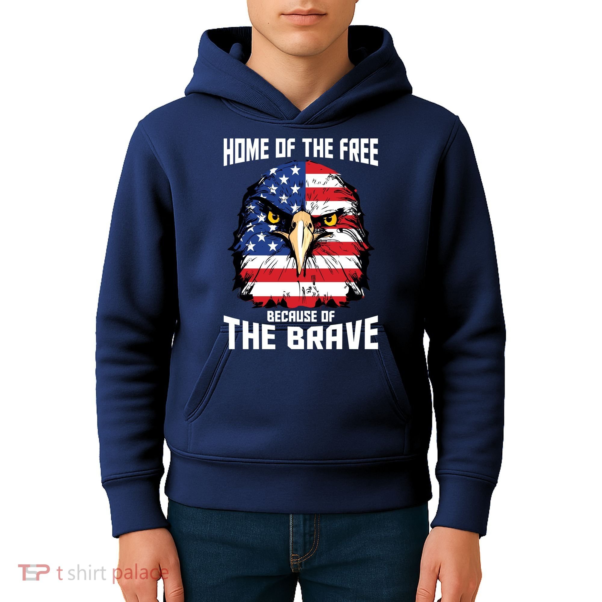 Home Of The Free Because Of The Brave Bald Eagle Kids Hoodie