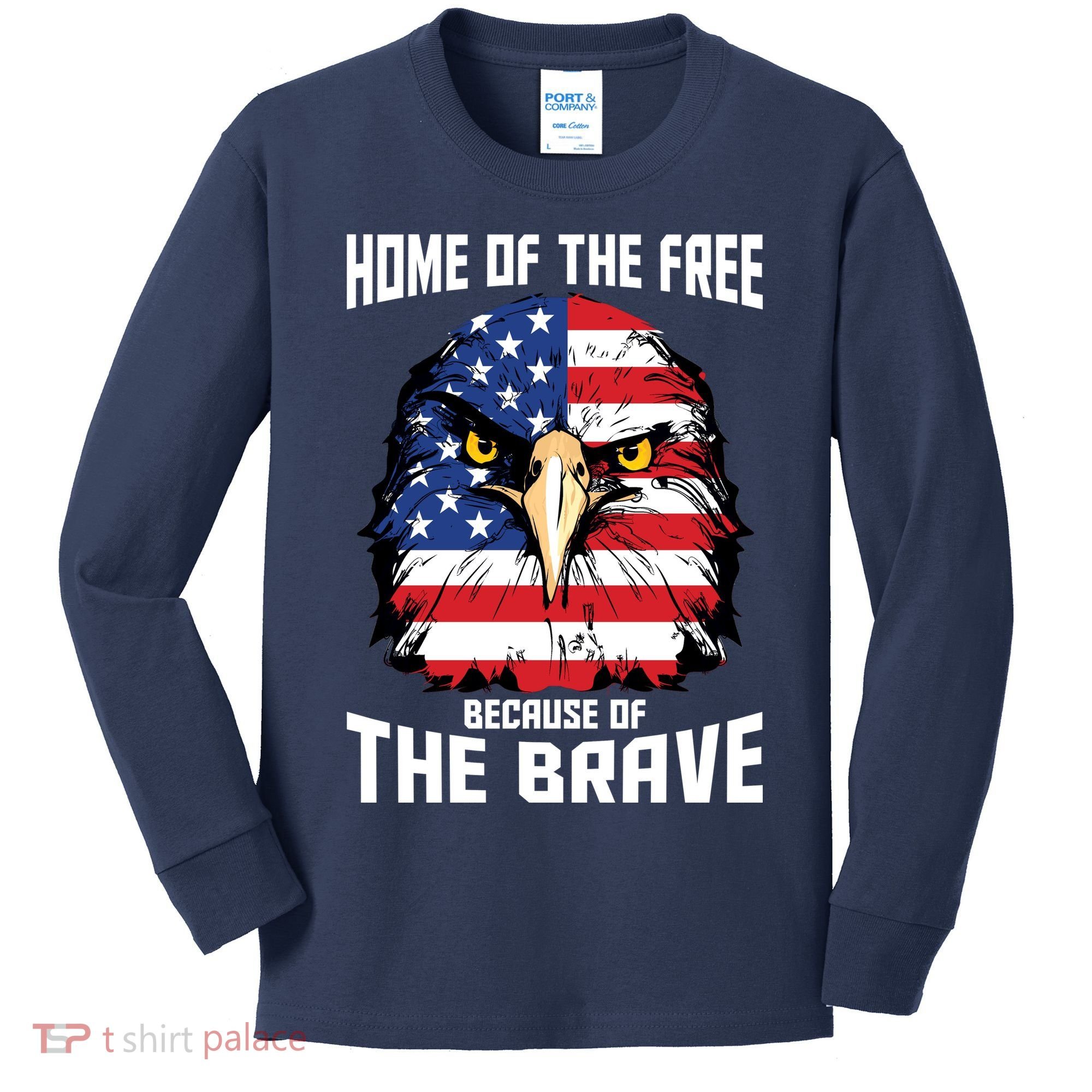 Home Of The Free Because Of The Brave Bald Eagle Kids Long Sleeve Shirt