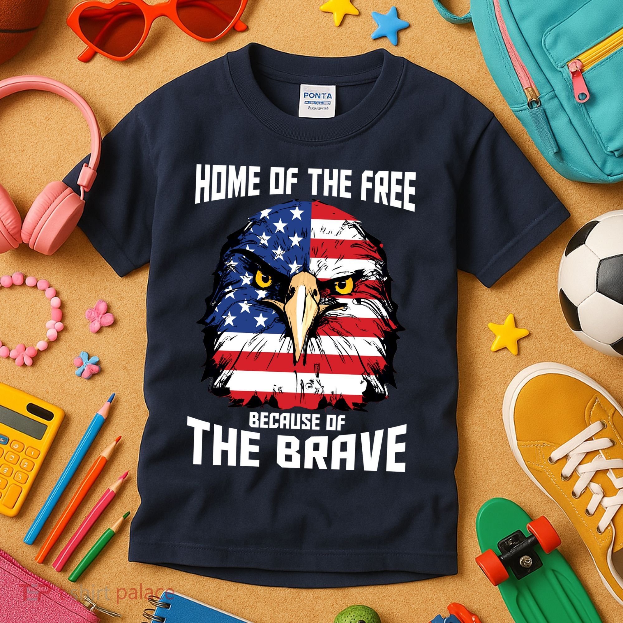 Home Of The Free Because Of The Brave Bald Eagle Kids T-Shirt