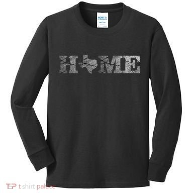 Home Texas State Map Stone Logo Kids Long Sleeve Shirt