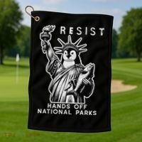 Hands Off National Parks Penguin Resist Protest ALT US Golf Towel thumb 1