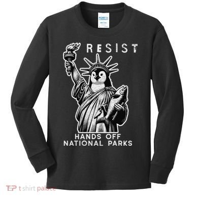 Hands Off National Parks Penguin Resist Protest ALT US Kids Long Sleeve Shirt