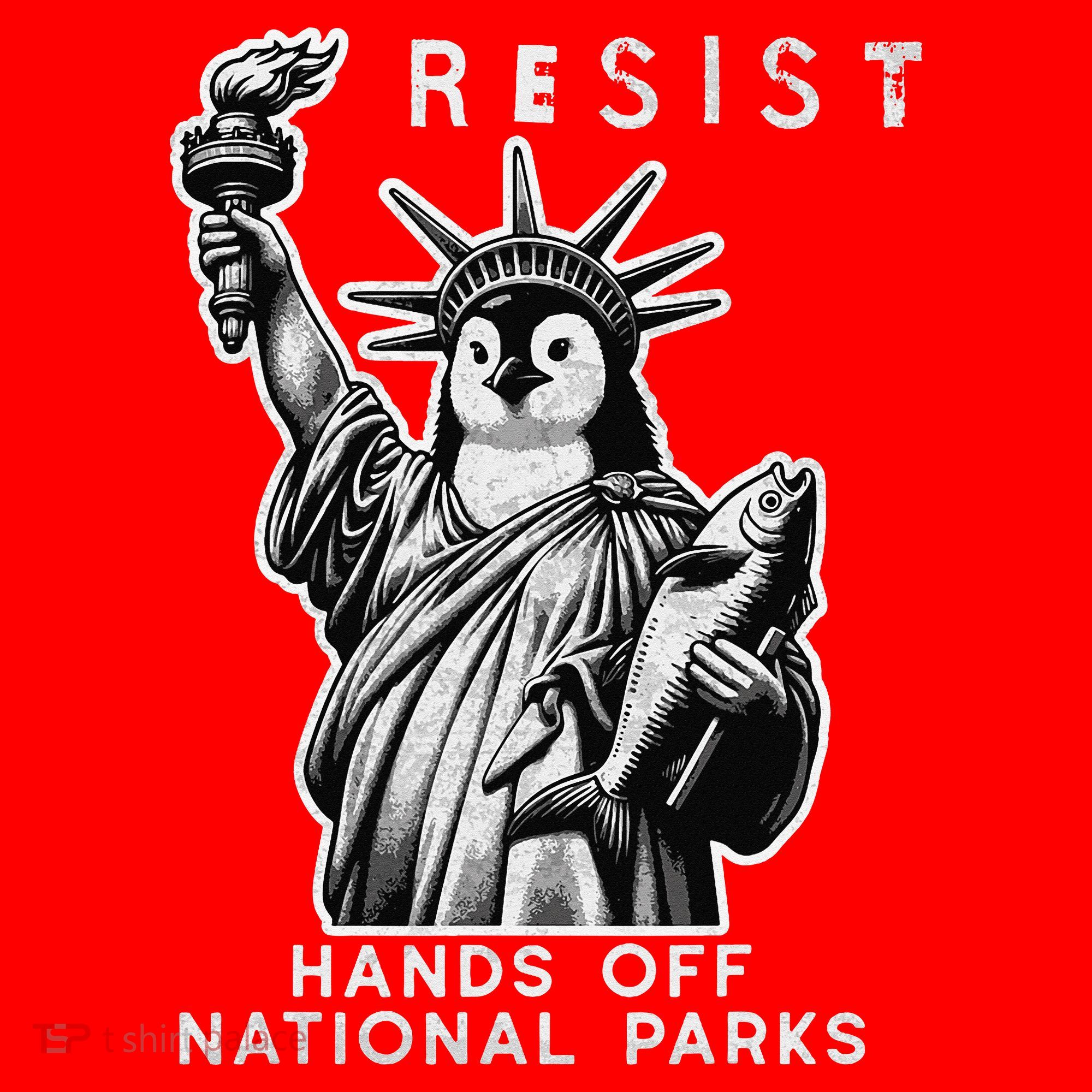 Hands Off National Parks Penguin Resist Protest ALT US Santa Hat