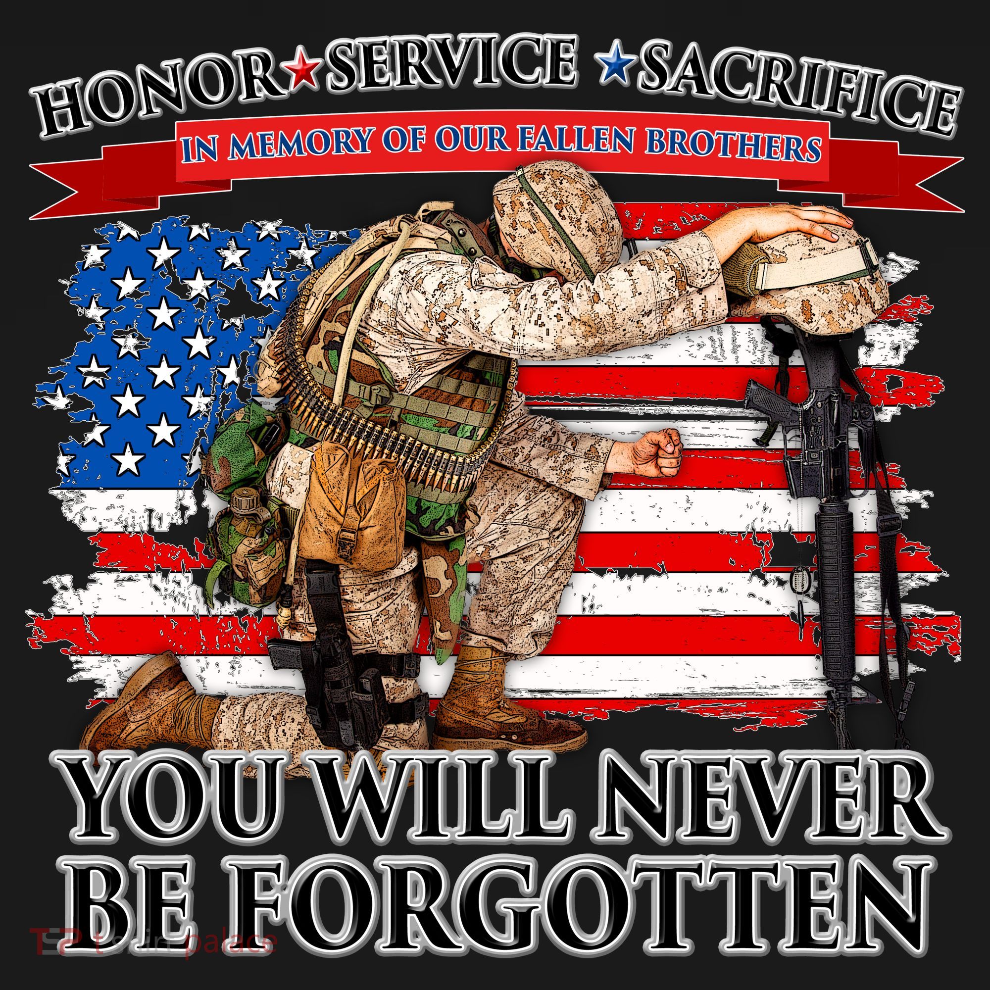 Honor Service Sacrifice You Will Never Be Forgotten USA-Made Doggie Bandana