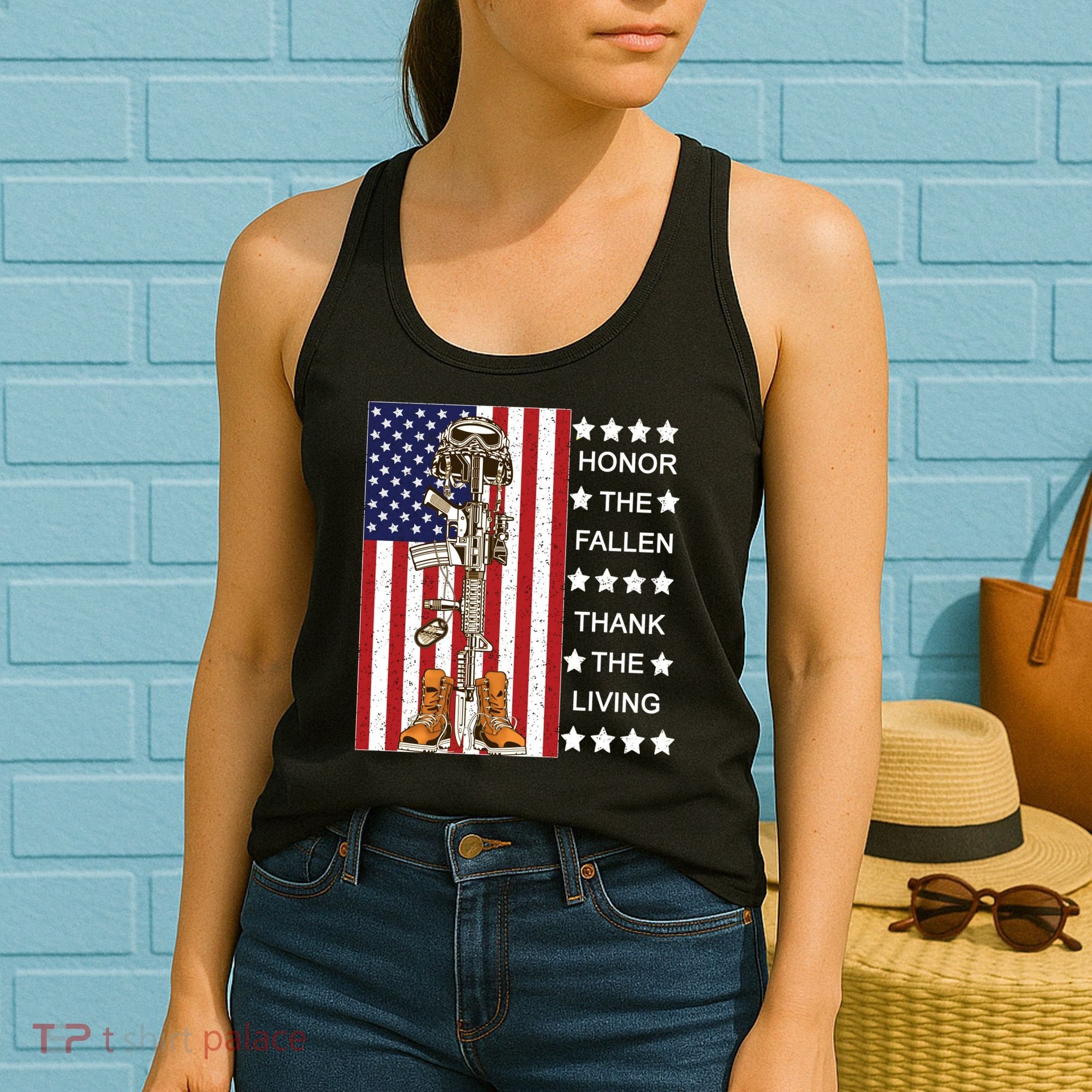 Honor The Fallen Thank The Living Memorial Day Veteran Women's Tank Top