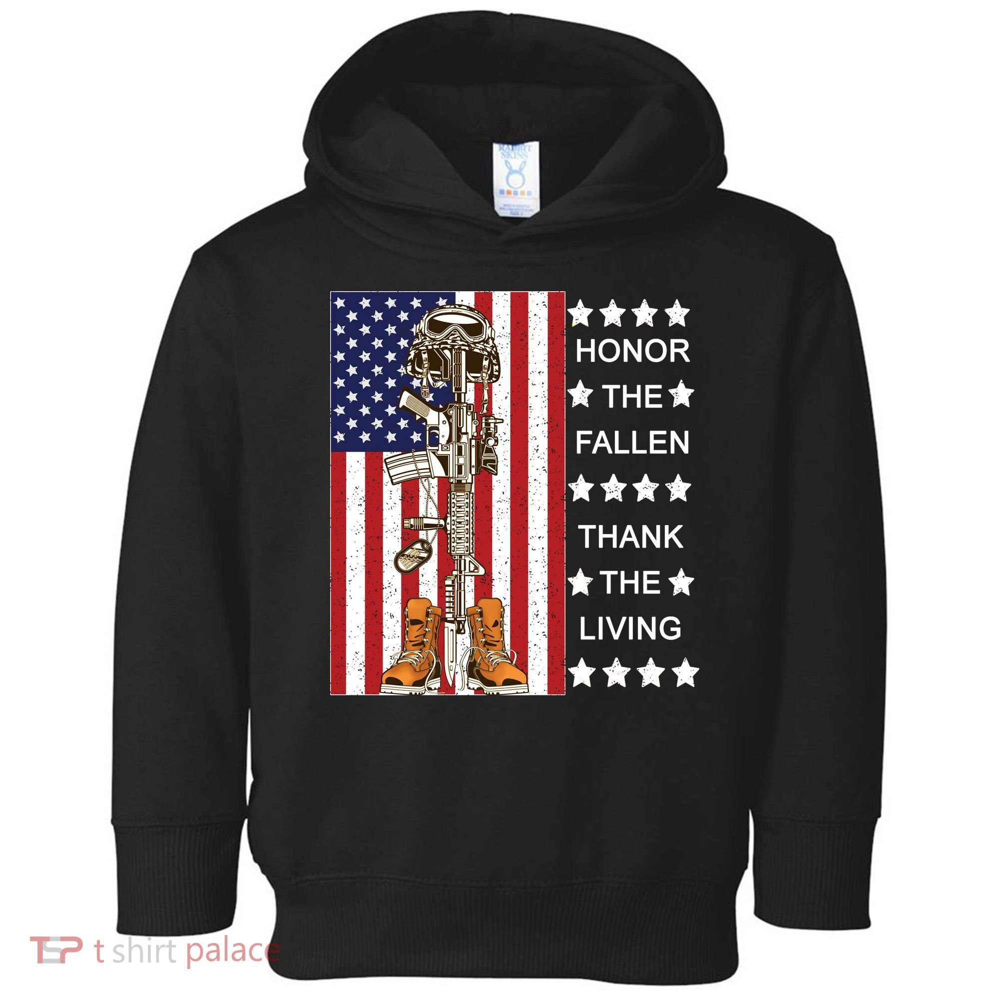 Honor The Fallen Thank The Living Memorial Day Veteran Toddler Hoodie