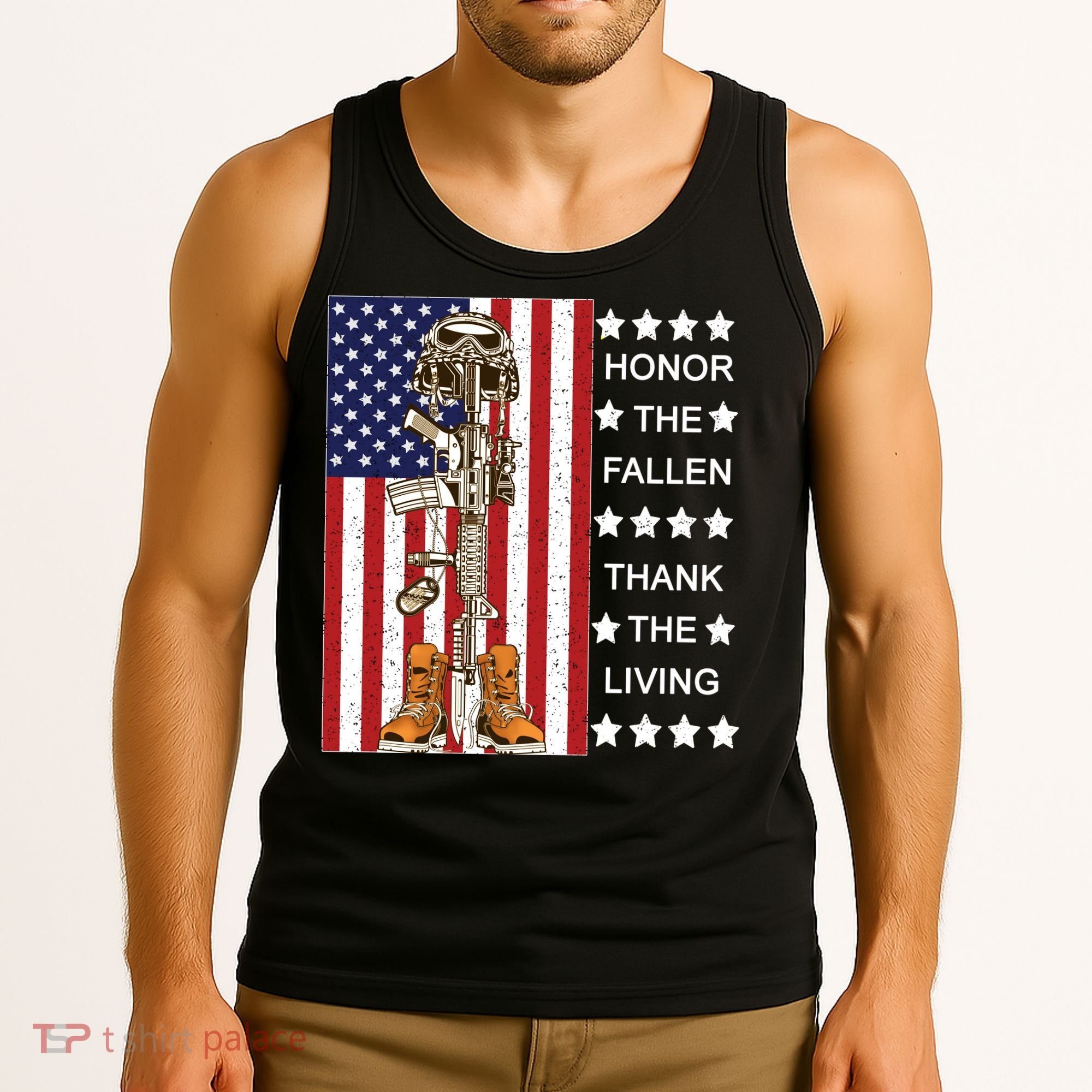Honor The Fallen Thank The Living Memorial Day Veteran Tank Top