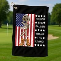 Honor The Fallen Thank The Living Memorial Day Veteran Golf Towel thumb 1