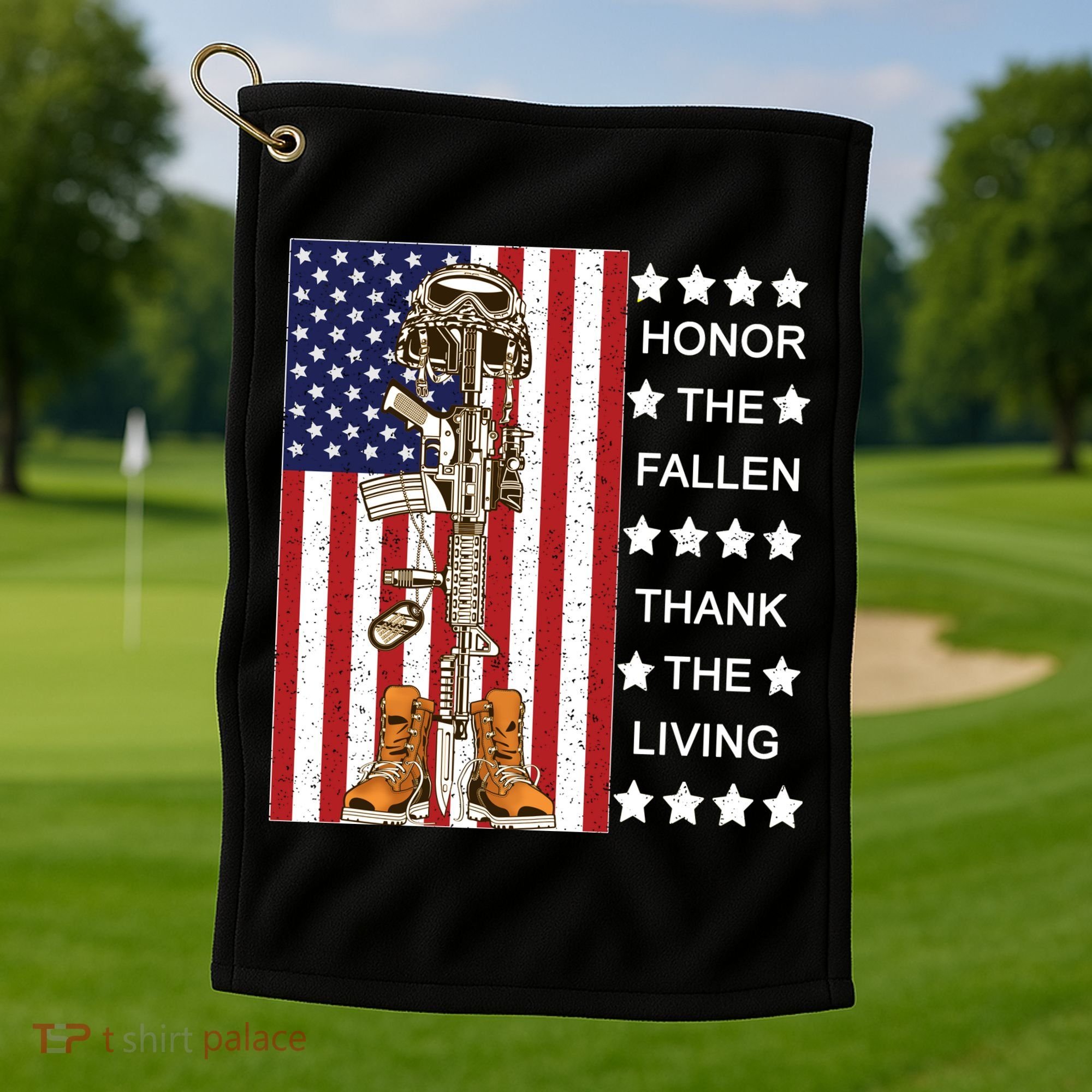 Honor The Fallen Thank The Living Memorial Day Veteran Golf Towel