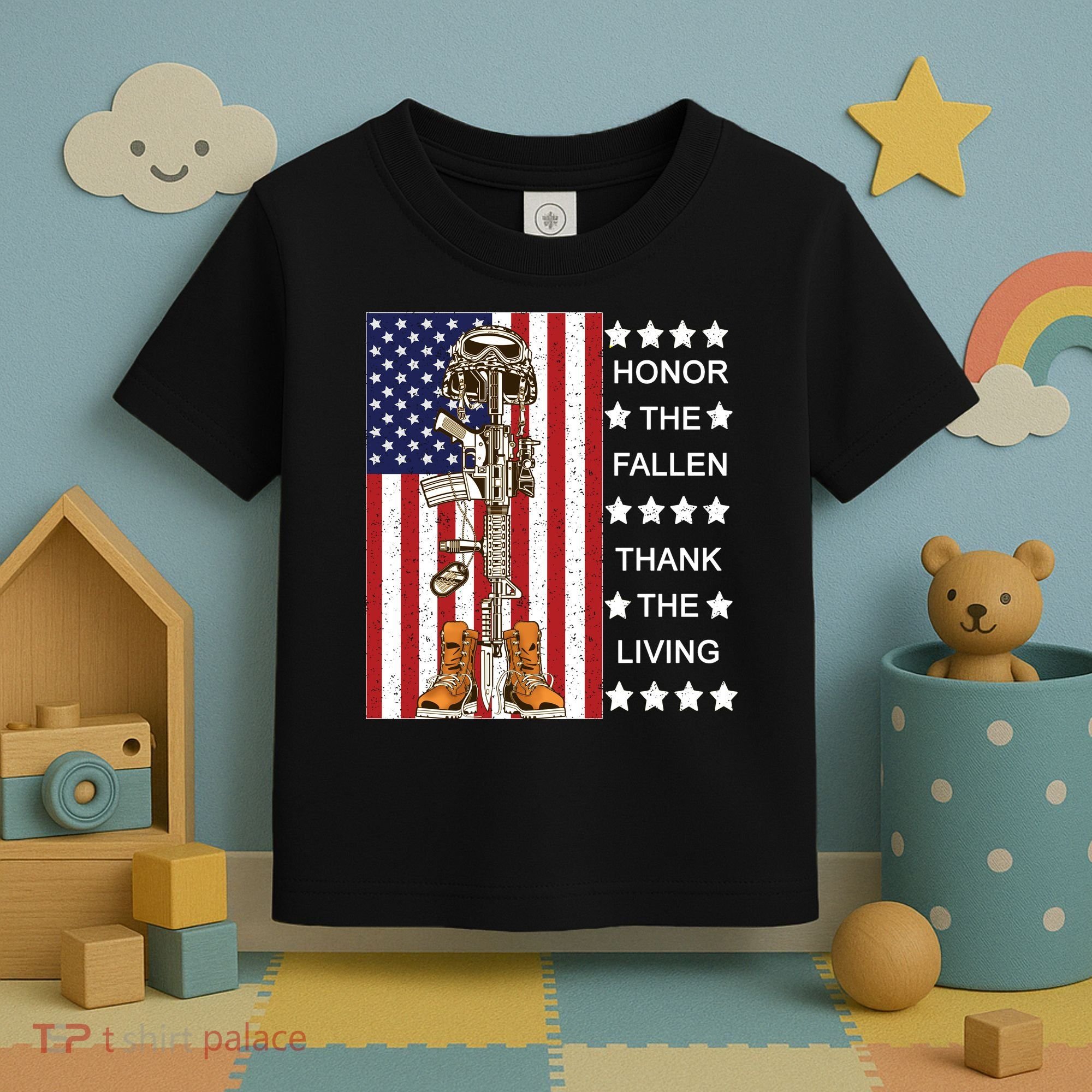Honor The Fallen Thank The Living Memorial Day Veteran Toddler T-Shirt