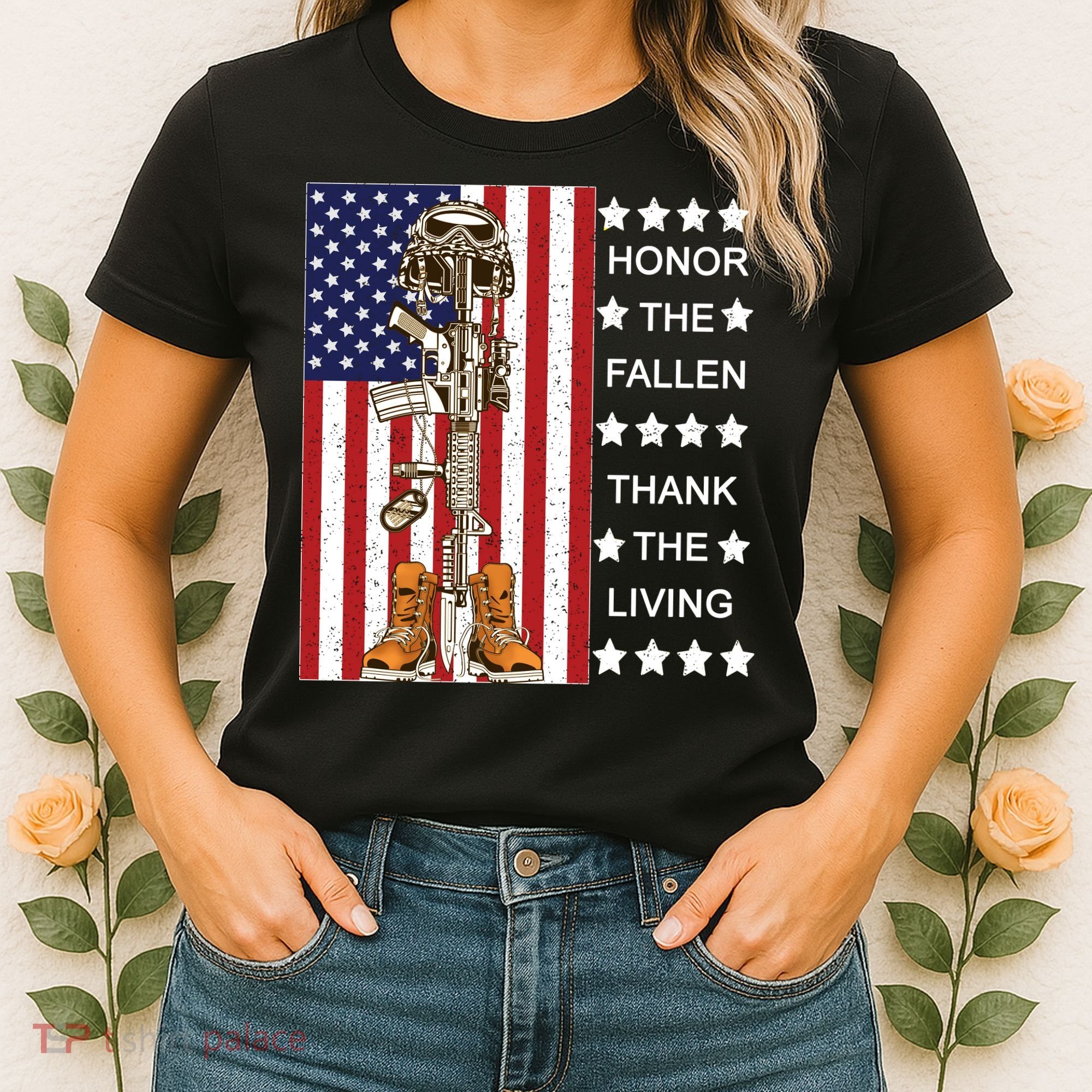 Honor The Fallen Thank The Living Memorial Day Veteran Women's T-Shirt
