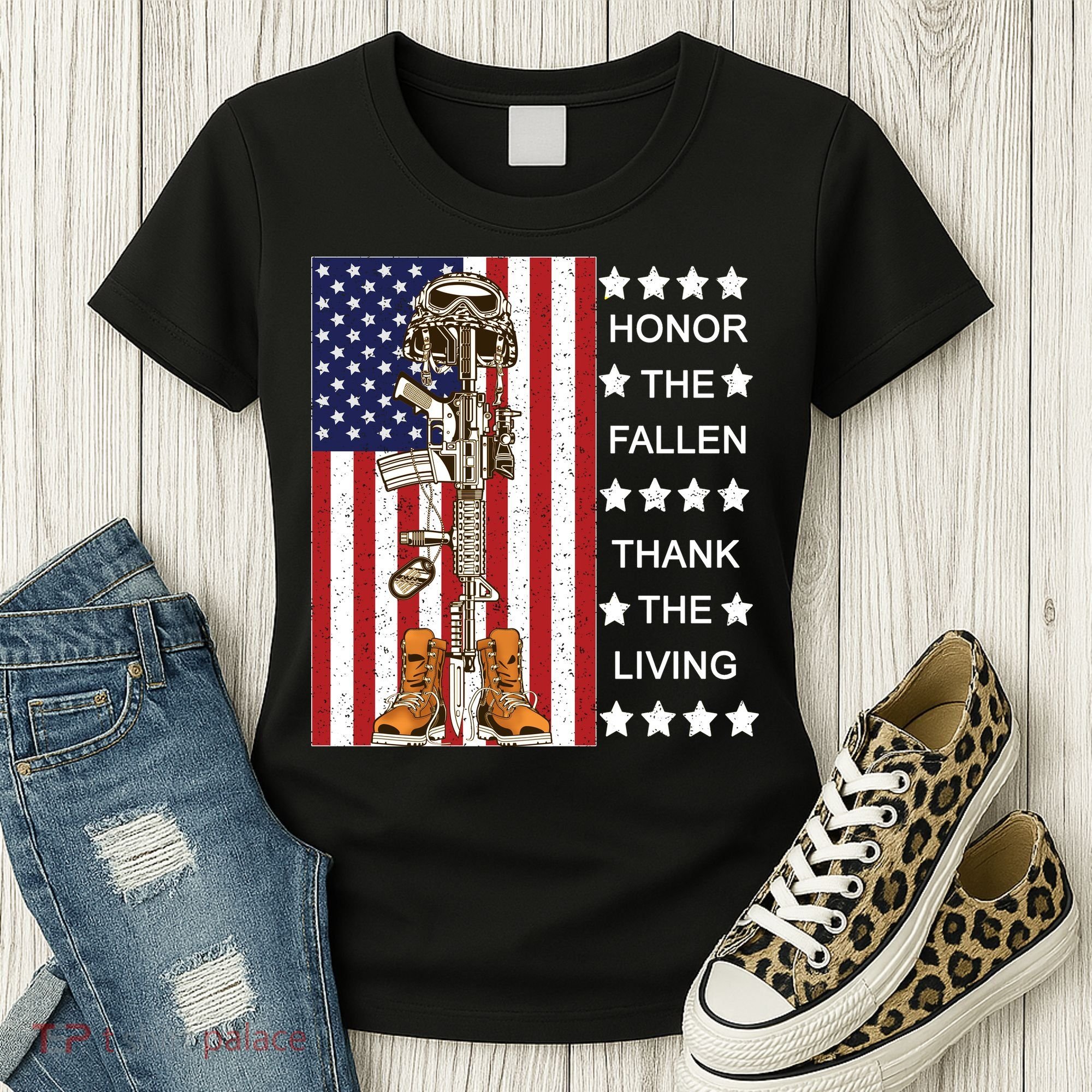 Honor The Fallen Thank The Living Memorial Day Veteran Women's T-Shirt
