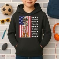 Honor The Fallen Thank The Living Memorial Day Veteran Kids Hoodie thumb 2
