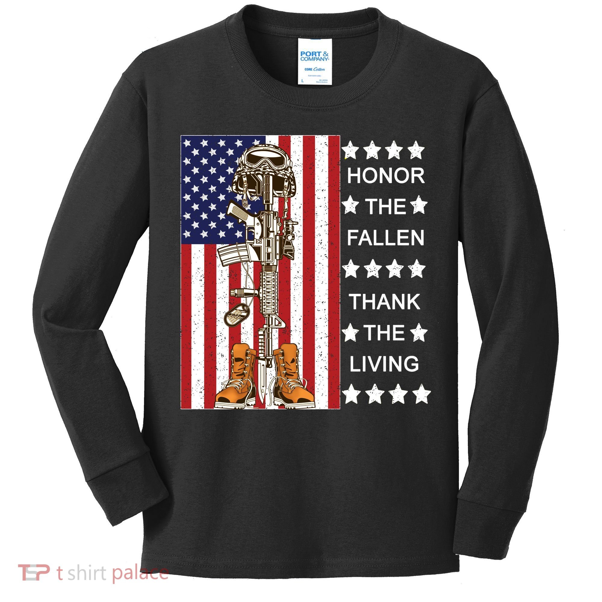 Honor The Fallen Thank The Living Memorial Day Veteran Kids Long Sleeve Shirt