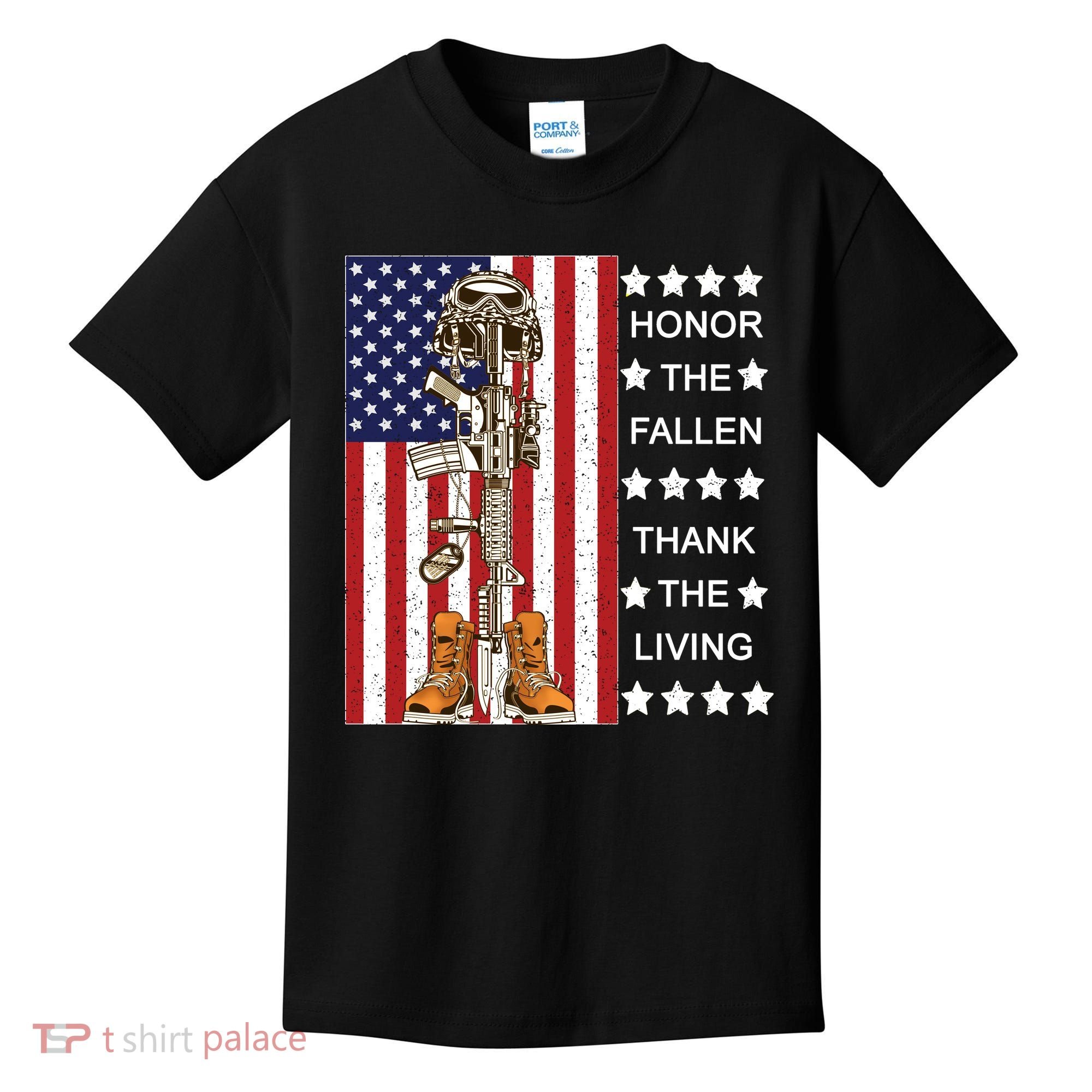 Honor The Fallen Thank The Living Memorial Day Veteran Kids T-Shirt