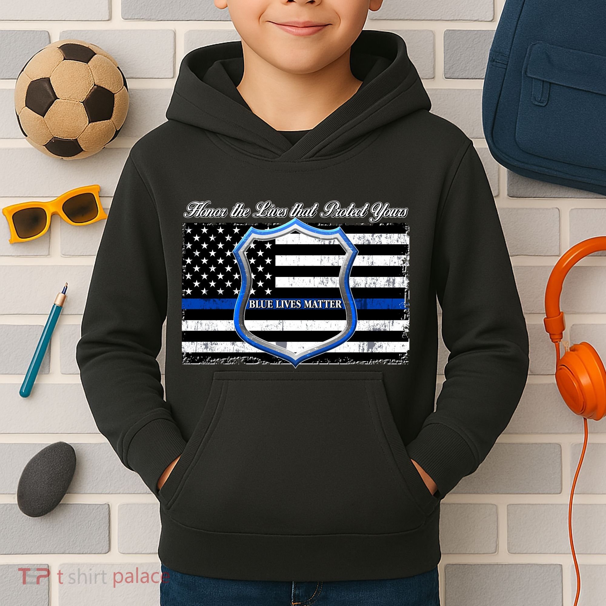 Honor The Lives That Protect Yours Blue Lives Matter Kids Hoodie