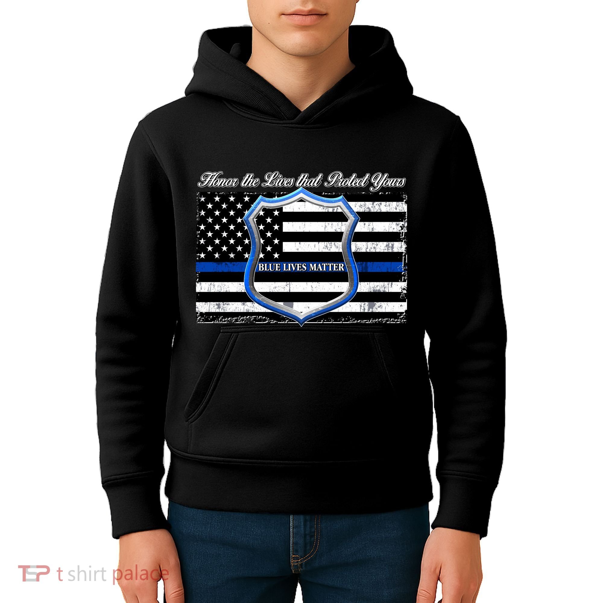 Honor The Lives That Protect Yours Blue Lives Matter Kids Hoodie