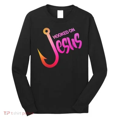 Hooked On Jesus Fish Hook Long Sleeve Shirt