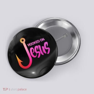 Hooked On Jesus Fish Hook Button