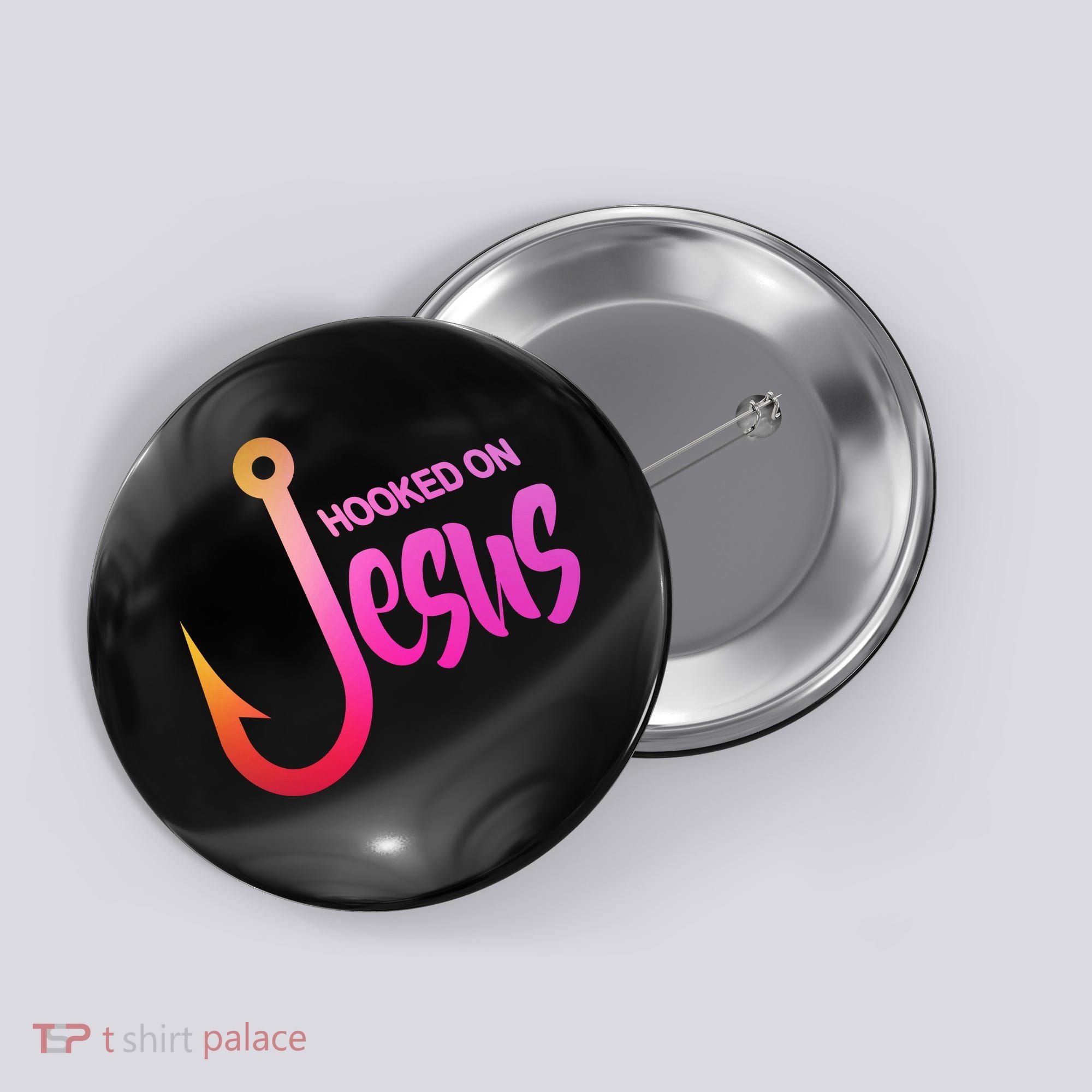 Hooked On Jesus Fish Hook Button