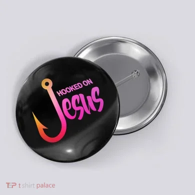 Hooked On Jesus Fish Hook Button