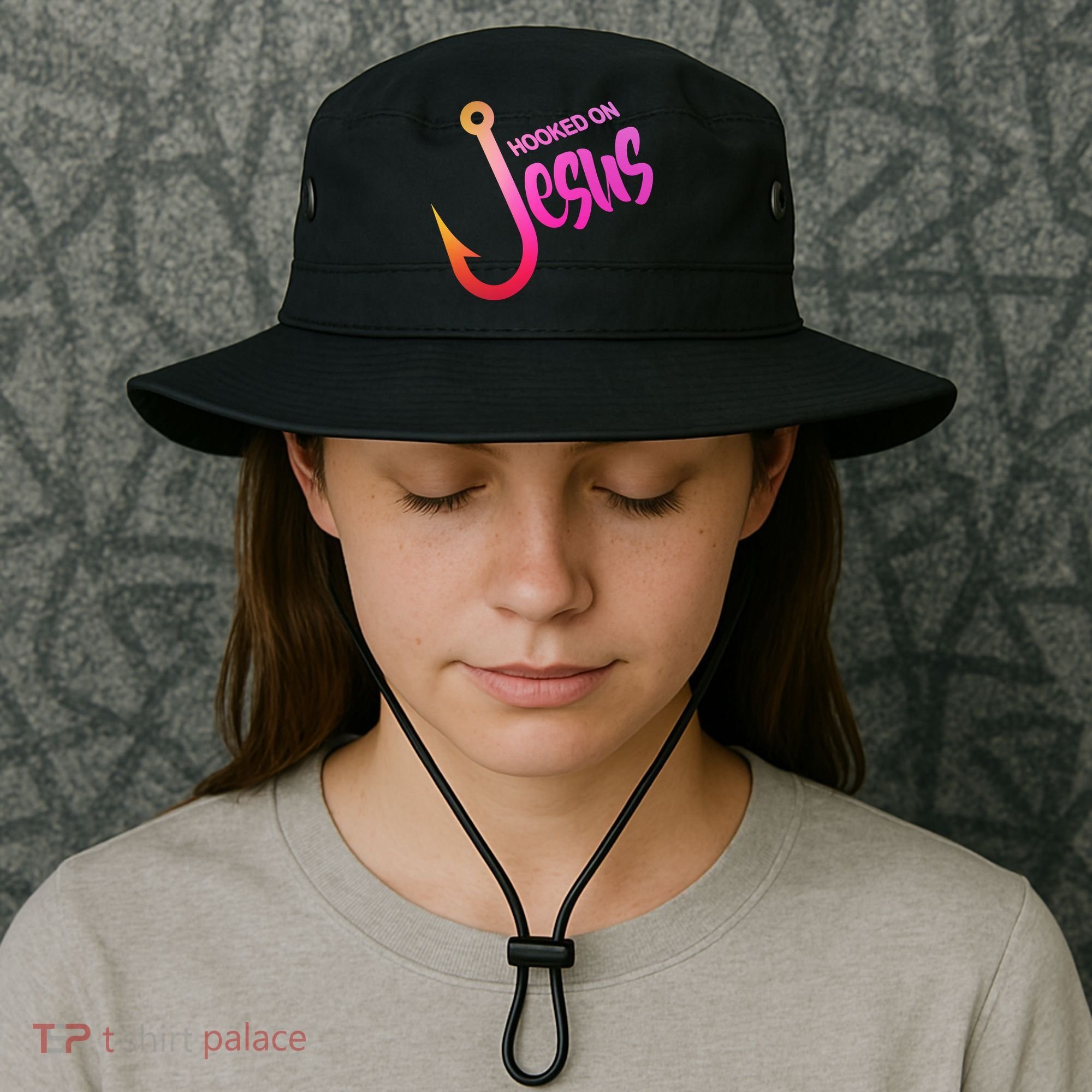 Hooked On Jesus Fish Hook Bucket Hat