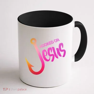 Hooked On Jesus Fish Hook Coffee Mug back