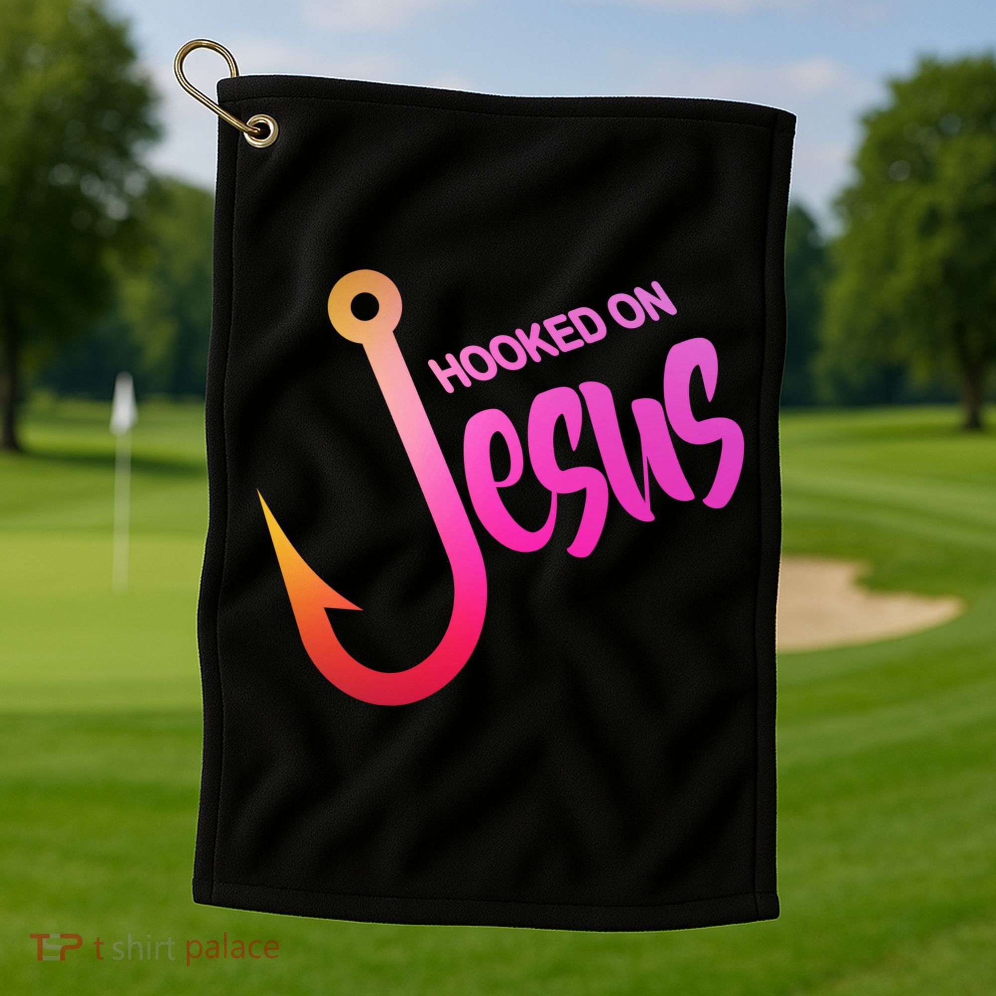 Hooked On Jesus Fish Hook Golf Towel