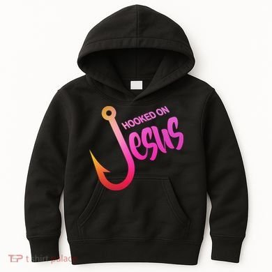 Hooked On Jesus Fish Hook Kids Hoodie