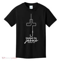 Hooked On Jesus Fish Hook Kids T-Shirt thumb 0