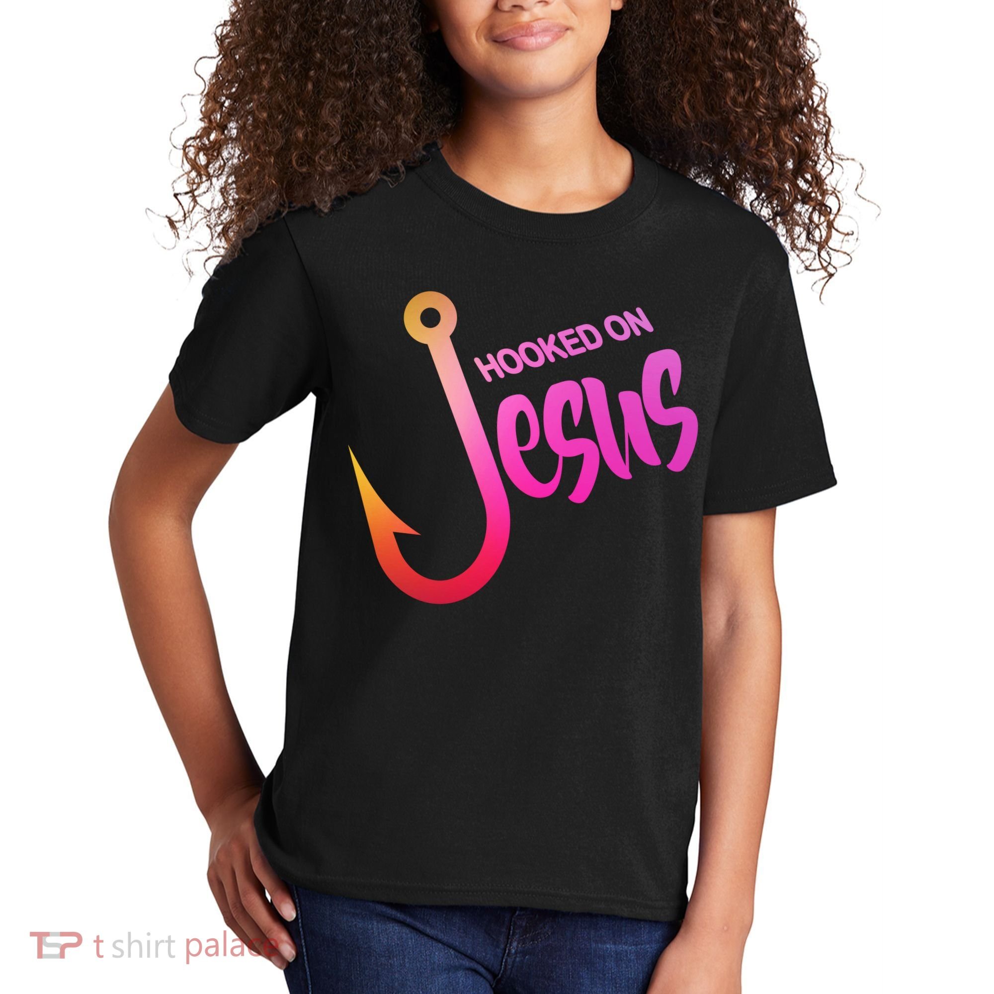 Hooked On Jesus Fish Hook Kids T-Shirt
