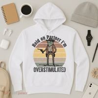 Hold On Partner Im Overstimulated Cowboy Frog Hoodie thumb 3