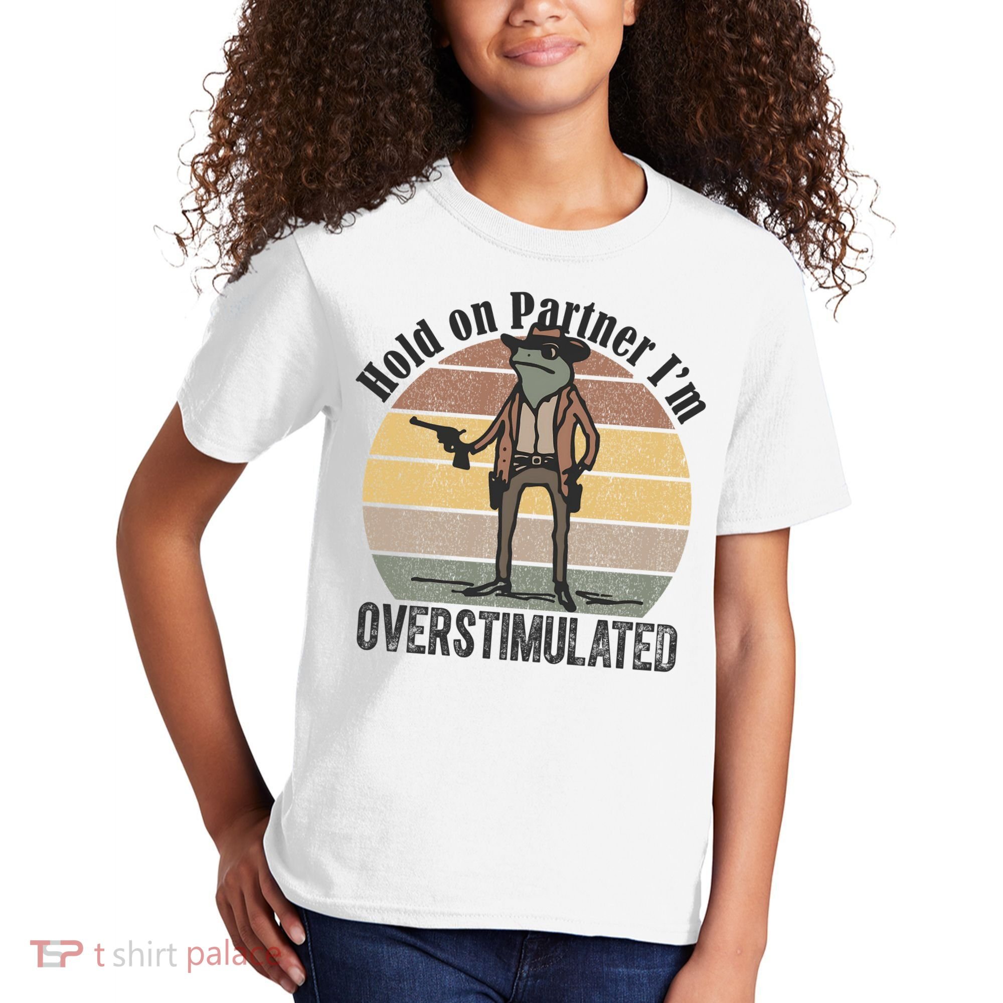 Hold On Partner Im Overstimulated Cowboy Frog Kids T-Shirt