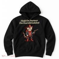 Hold On Partner Im Overstimulated Western Cat Cowboy Hoodie thumb 0