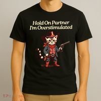 Hold On Partner Im Overstimulated Western Cat Cowboy T-Shirt thumb 3