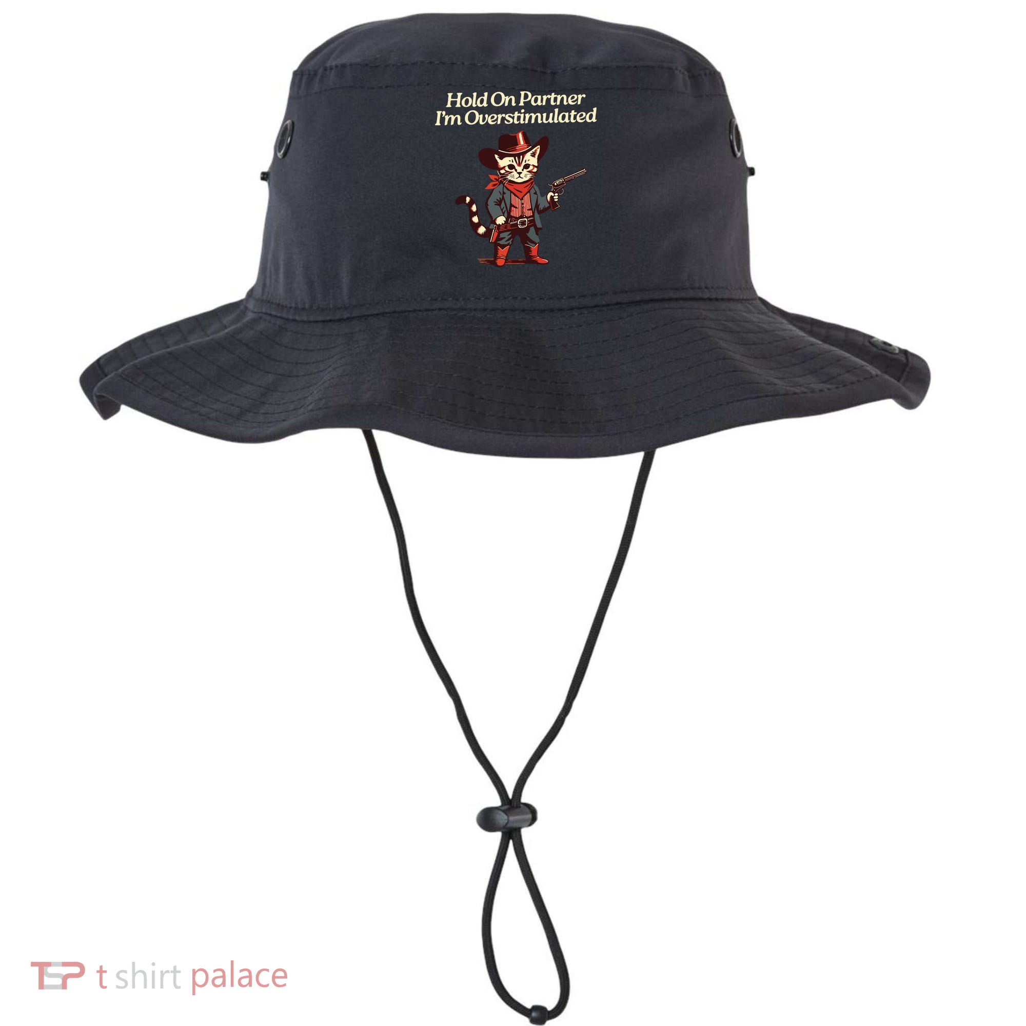 Hold On Partner Im Overstimulated Western Cat Cowboy Bucket Hat