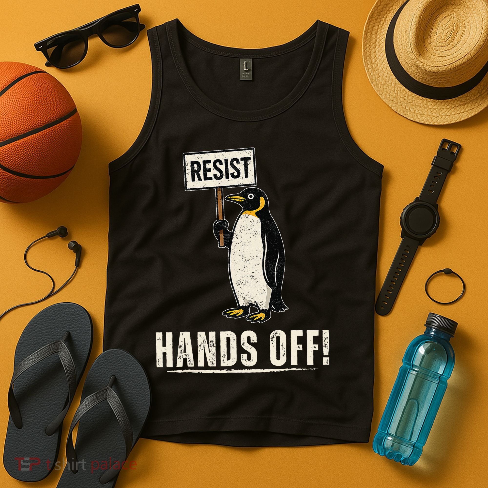 Hands Off Penguins Protest Against Tariffs Penguin Resist Tank Top