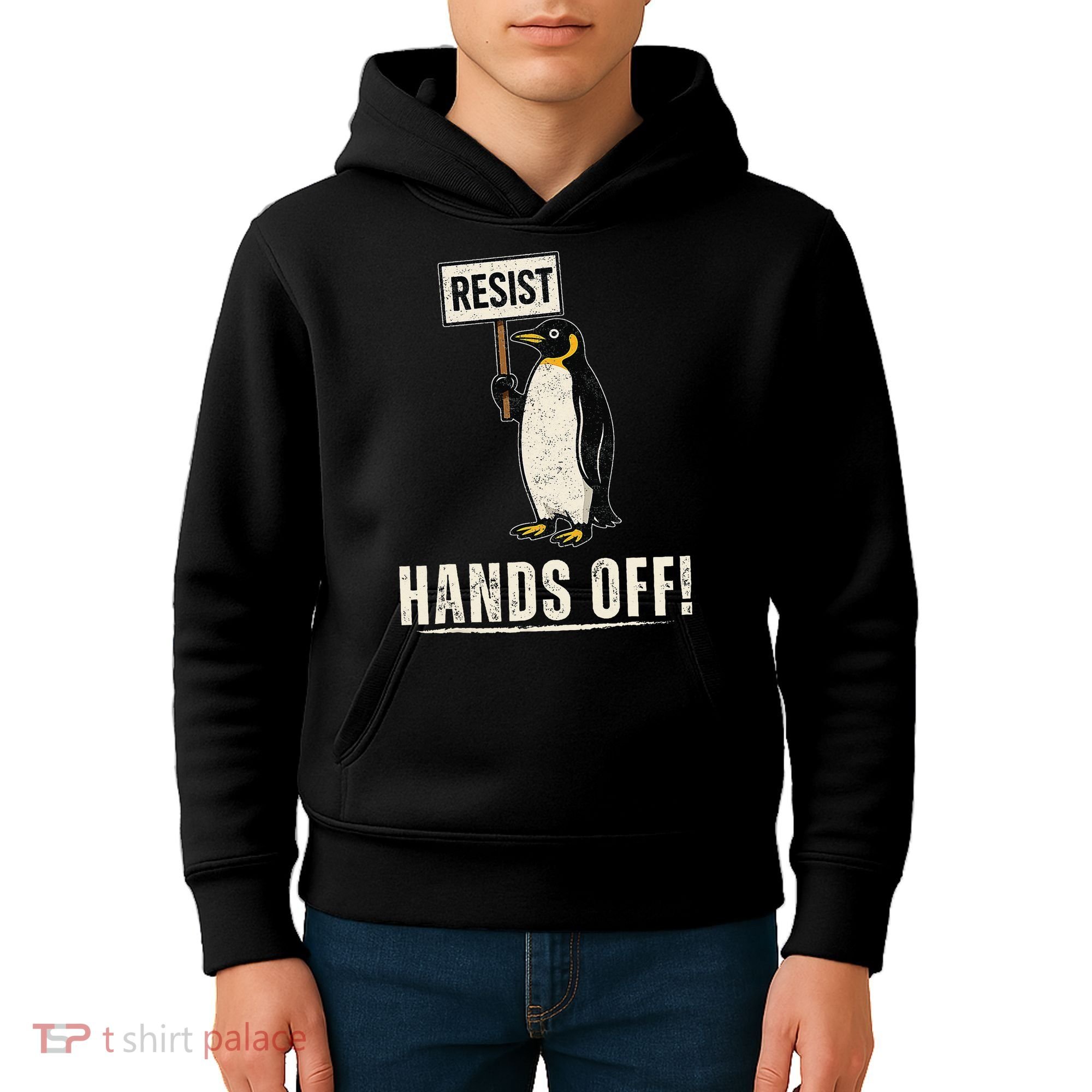 Hands Off Penguins Protest Against Tariffs Penguin Resist Kids Hoodie