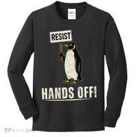 Hands Off Penguins Protest Against Tariffs Penguin Resist Kids Long Sleeve Shirt thumb 0