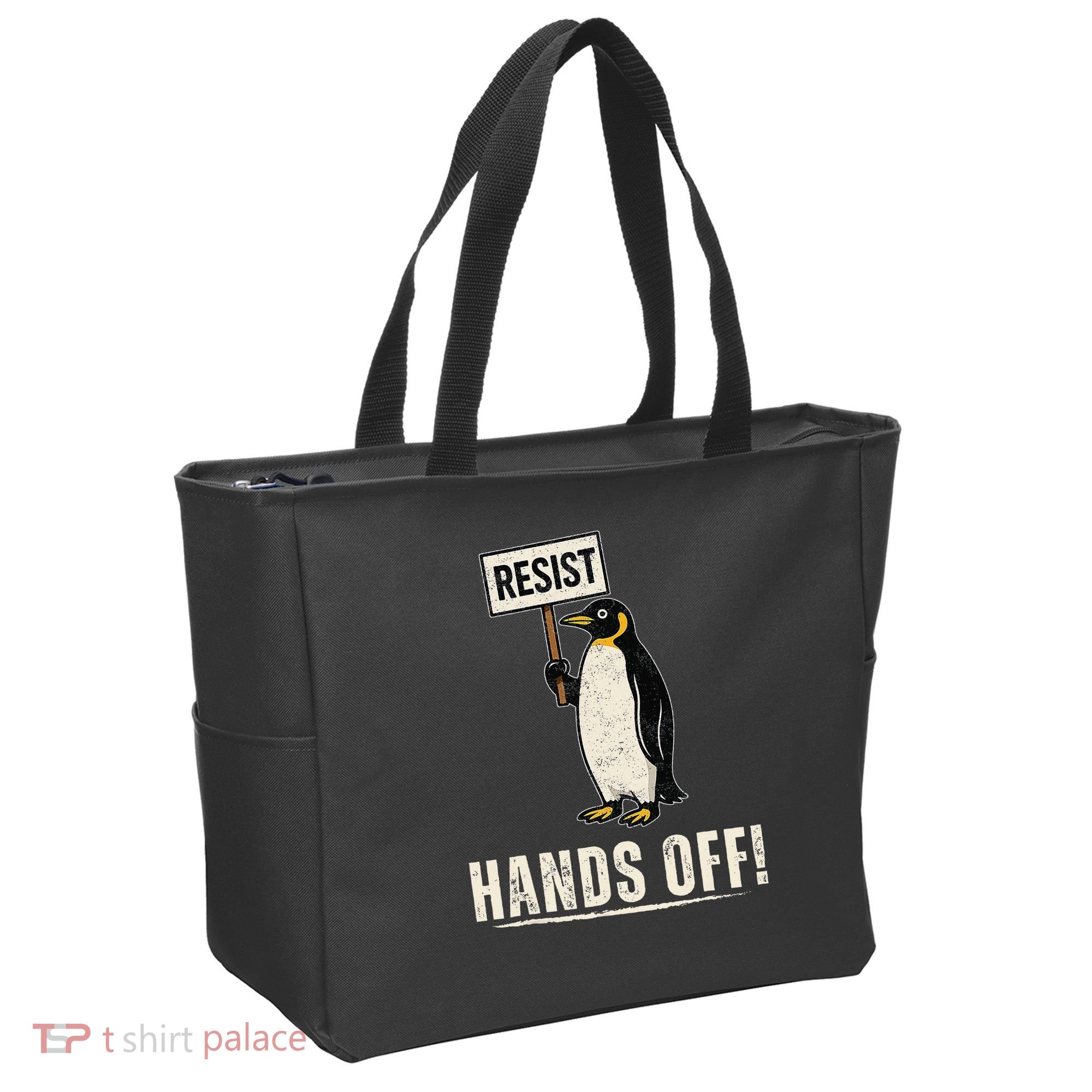 Hands Off Penguins Protest Against Tariffs Penguin Resist Tote Bag