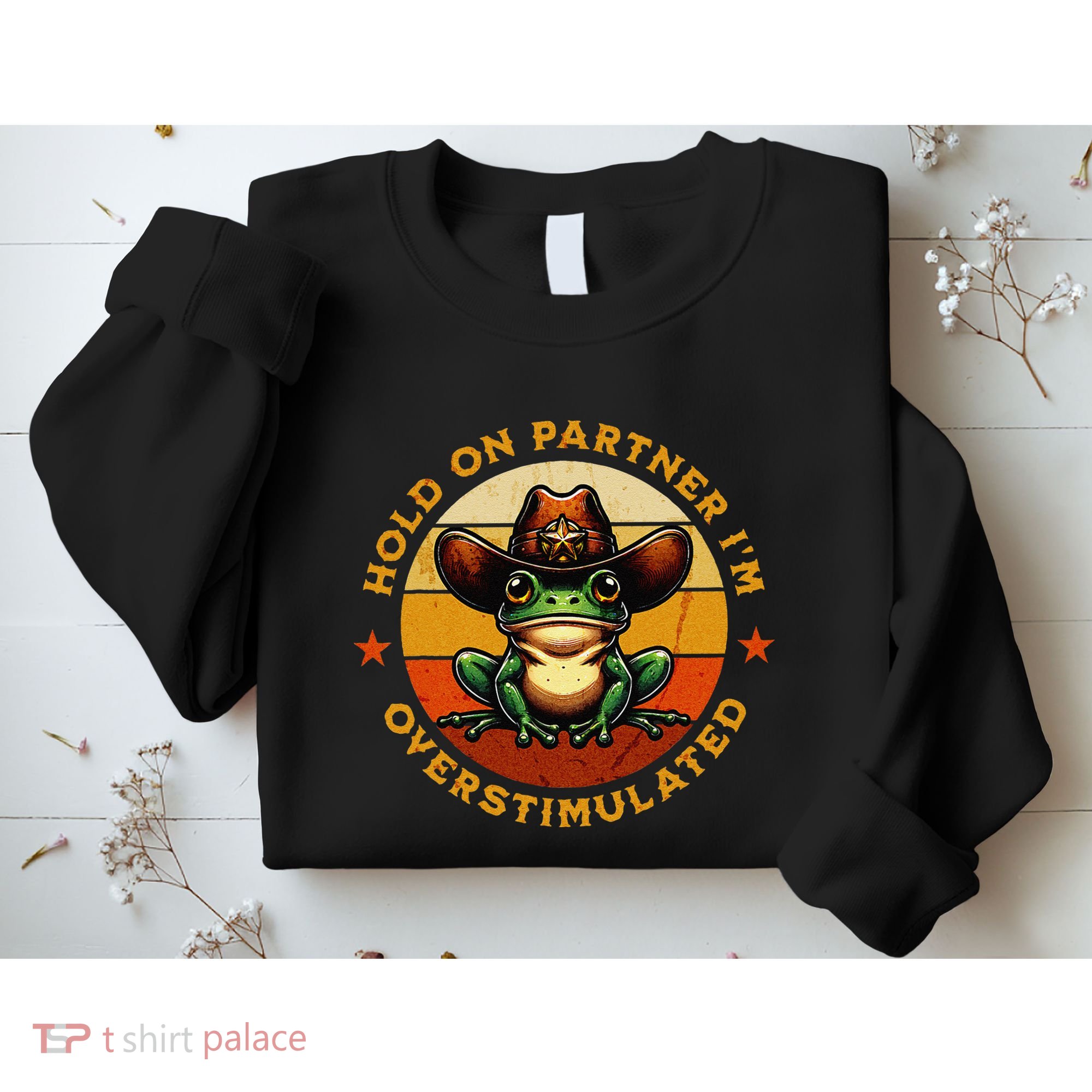 Hold On Partner IM Overstimulated Western Froggy Sheriff Sweatshirt