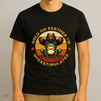 Hold On Partner IM Overstimulated Western Froggy Sheriff T-Shirt thumb 3