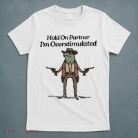 Hold On Partner IM Overstimulated Cowboy Funny Frog Western T-Shirt thumb 5