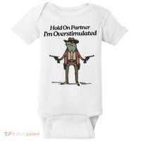Hold On Partner IM Overstimulated Cowboy Funny Frog Western Baby Bodysuit thumb 0
