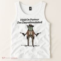 Hold On Partner IM Overstimulated Cowboy Funny Frog Western Tank Top thumb 2