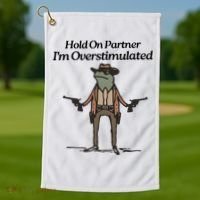 Hold On Partner IM Overstimulated Cowboy Funny Frog Western Golf Towel thumb 1