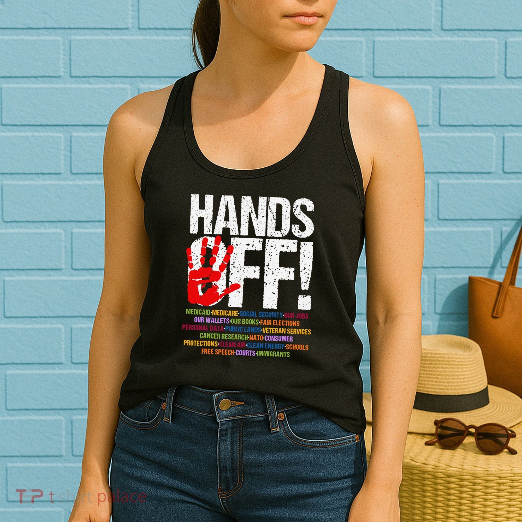 Hands Off Protest Social Security And Medicare Protest Funny Women's Tank Top